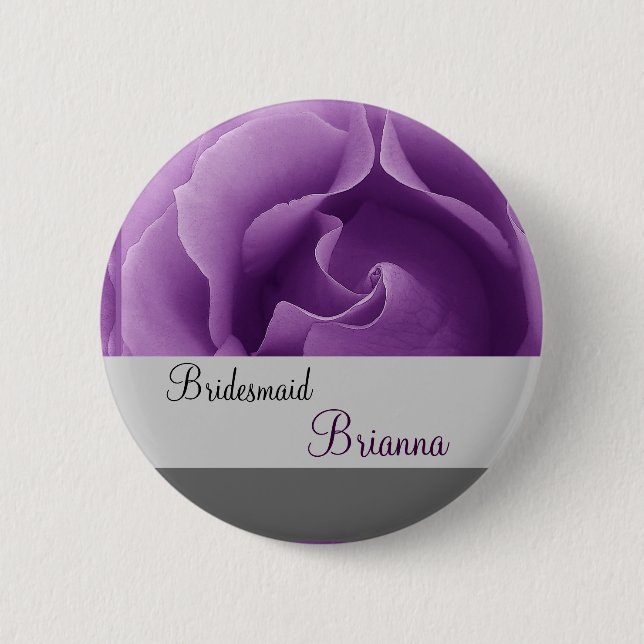 BRIDESMAID Button with PURPLE Rose (Front)