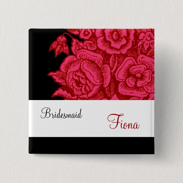 BRIDESMAID Button with Vintage Red Roses (Front)