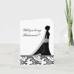 Bridesmaid Card with Damask Bridal Veil Bow