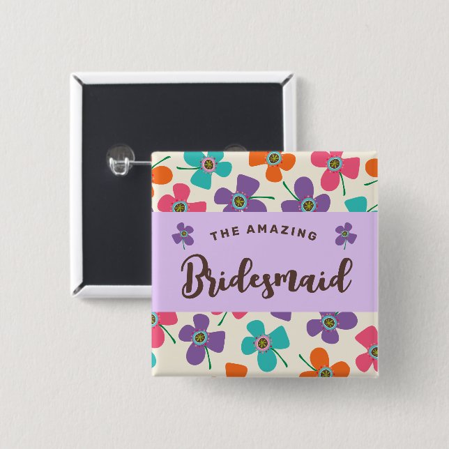 BRIDESMAID Chic Daisies Pop Cute Wedding Name Tag 15 Cm Square Badge (Front & Back)