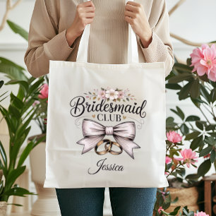 Bridesmaid Club Coquette Floral Bow Wedding Party Tote Bag