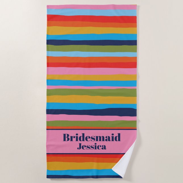 Bridesmaid Colourful Serrate Stripes Pattern Beach Towel (Front)