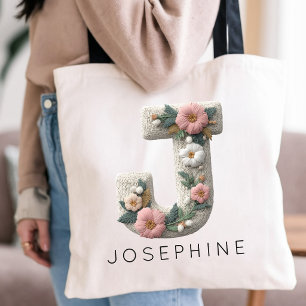 Bridesmaid   Custom Name Floral Embroidery Effect Tote Bag