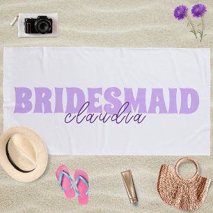 Bridesmaid Custom Name Girly White and Lavender Beach Towel