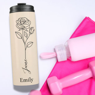 Bridesmaid Custom Name Rose June Birth Flower  Thermal Tumbler