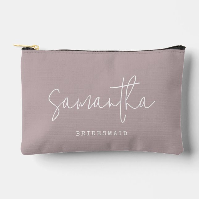 Bridesmaid Custom Name Script Pastel Lilac Purple Accessory Pouch (Front)