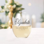 Bridesmaid Custom Personalised Name Wedding Party<br><div class="desc">Bridesmaid Custom Personalised Name Wedding Party Stemless Wine Glass features your bridesmaid's name in elegant calligraphy script with the text "Bridesmaid" and your wedding date below. Custom made for your bridesmaids. Makes a fabulous bridesmaid gift or wedding favour. Designed by ©2025 Evco Studio www.zazzle.com/store/evcostudio</div>
