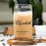 Bridesmaid Custom Personalised Name Wedding Party Can Glass<br><div class="desc">Bridesmaid Custom Personalised Name Wedding Party Can Glass features your bridesmaid's name in elegant calligraphy script with the text "Bridesmaid" and your wedding date below. Custom made for your bridesmaids. Makes a fabulous bridesmaid gift or wedding favour. Designed by ©2025 Evco Studio www.zazzle.com/store/evcostudio</div>