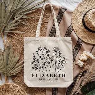 Bridesmaid Custom Rustic Wildflower Bachelorette Tote Bag