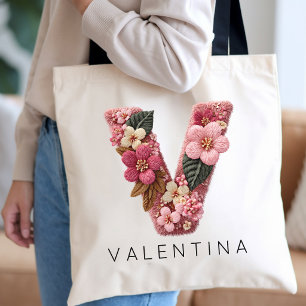 Bridesmaid Custom Vintage Monogram Flower Bride Tote Bag