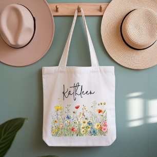 Bridesmaid Custom Watercolor Wildflower Wedding Tote Bag