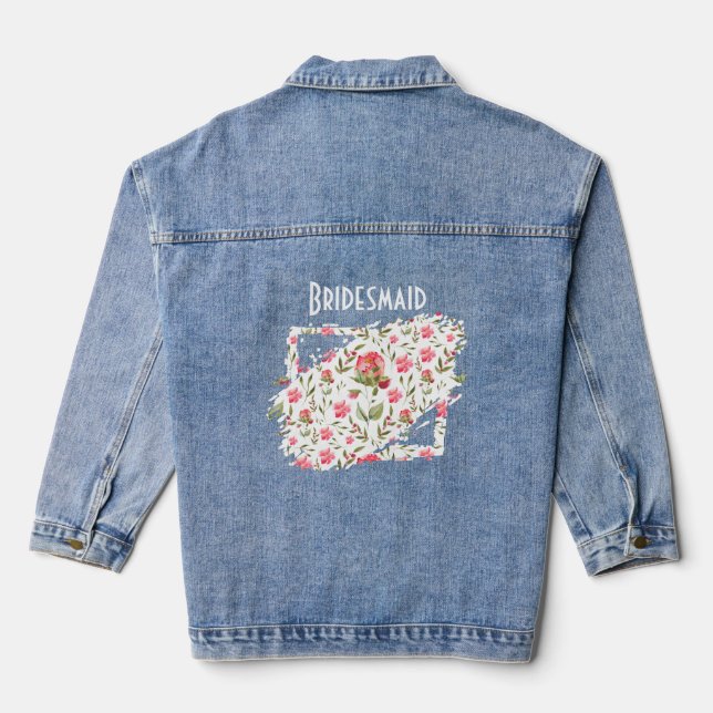 Bridesmaid Denim Jacket – Watercolor Floral Patch  (Back)