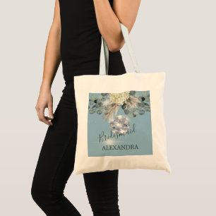 Bridesmaid Disco Ball Floral Blue Eucalyptus Tote Bag