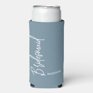 Bridesmaid Dusty Blue Script Personalised Wedding Seltzer Can Cooler