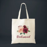 Bridesmaid Dusty Rose Burgundy Floral Wedding Tote Bag<br><div class="desc">This bridesmaid tote bag features a modern  watercolor botanical floral design with dusty rose,  burgundy roses and foliage design. You can personalise it with a name. Please visit my store for more products with this design.</div>