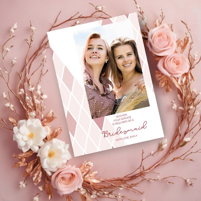 Bridesmaid Elegant Abstract Photo Pink Proposal (Bridesmaid Elegant Abstract Photo Sophisticated Proposal Card.)