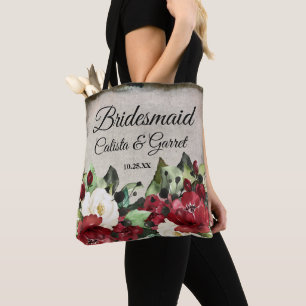 Bridesmaid Elegant Dark Red Floral Goth Wedding Tote Bag