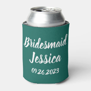 Bridesmaid Emerald Green Elegant Script Weddings Can Cooler