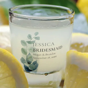 Bridesmaid Eucalyptus Greenery Wedding Custom Shot Glass