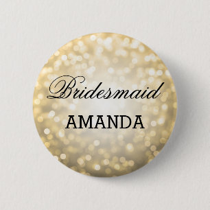 Bridesmaid Favour Gold Glitter Lights 6 Cm Round Badge