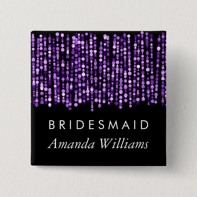Bridesmaid Favour Modern Purple Lights 15 Cm Square Badge (Front)