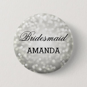 Bridesmaid Favour Silver Glitter Lights 6 Cm Round Badge