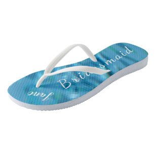 Bridesmaid Flip Flops Ocean Waves Name Wedding