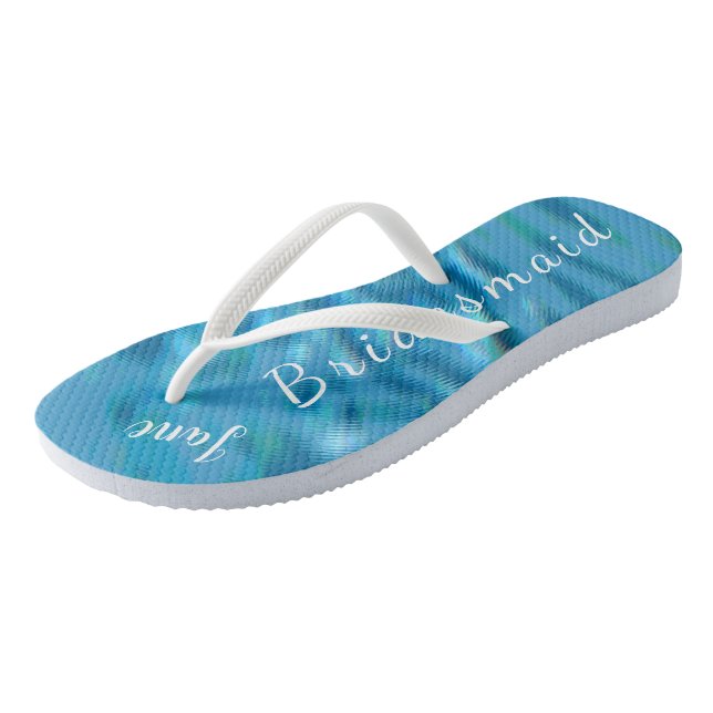 Bridesmaid Flip Flops Ocean Waves Name Wedding (Angled)