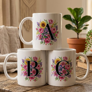 Bridesmaid Floral Monogram Mug Gift for Her Mum