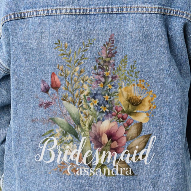  Bridesmaid Floral Name Wildflowers Wedding Denim Jacket (Creator Uploaded)