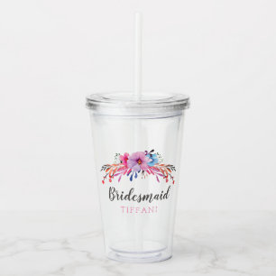 Bridesmaid Floral Personalised Acrylic Tumbler