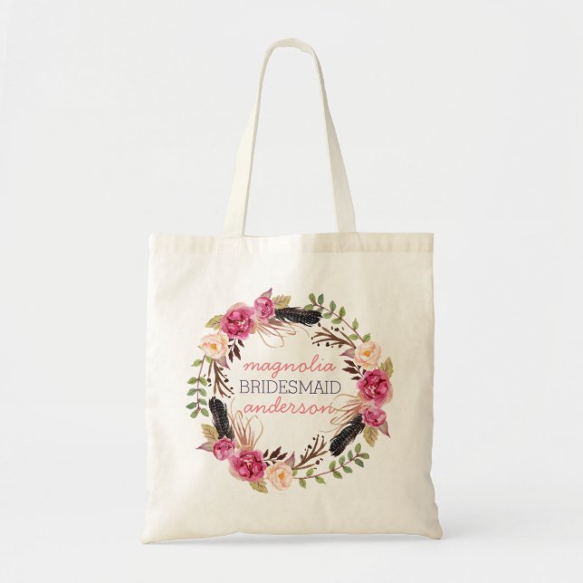 Bridesmaid Floral Personalised Tote Bag (Front)