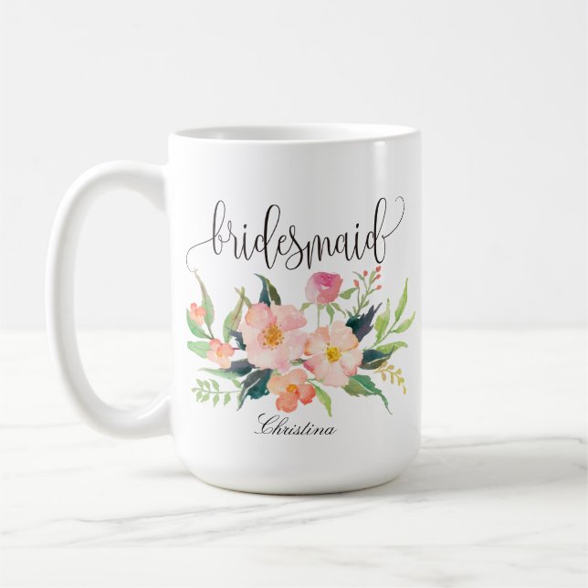 Bridesmaid Floral Personalised Wedding -5 Coffee Mug (Left)