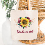 Bridesmaid Floral Sunflowers String Lights Tote Bag<br><div class="desc">This bridesmaid tote bag features a watercolor sunflower and burgundy roses design with string lights. You can personalise it with a name. Please visit our store or our collection pages for more products featuring this design that you can customise for your needs.</div>