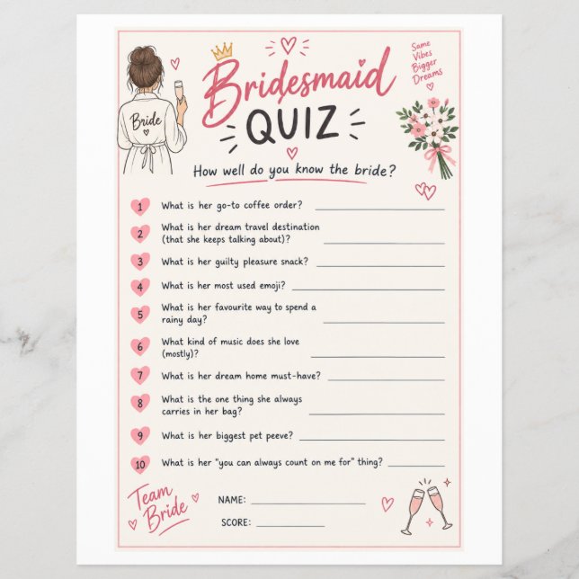 Bridesmaid games flyer (Front)