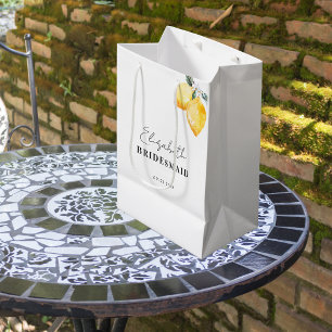 Bridesmaid Gift Bag with Watercolor Lemons & Name