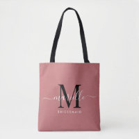 Bridesmaid Gift Black White Monogram Dusty Rose