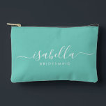 Bridesmaid Gift Blue Aqua  Accessory Pouch<br><div class="desc">This Bridesmaid dopp kit accessory bag features a handwritten white script typography with swashes on a midnight or aqua background. Present your bridesmaids with a toiletry bag for their makeup and small items traditionally presented at the rehearsal dinner,  for use in the early morning before the wedding.</div>