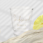 Bridesmaid Gift Gold Script Name Wedding Date Shot Glass<br><div class="desc">Bridesmaid Gift Gold Script Name Wedding Date. Your bridesmaid will be delighted to receive this handy shot glass with its elegant script! It has her name and your wedding date to make it extra special,  which are easily personalised.</div>