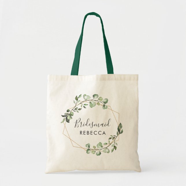 Bridesmaid Gift Greenery Eucalyptus Geometric Tote Bag (Front)