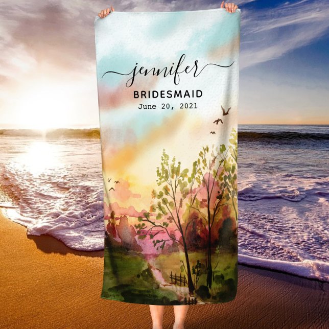 Bridesmaid Gift - Maid of Honour Personalised Name Beach Towel (Bridesmaid Gift - Maid of Honor Personalized Name Beach Towel)
