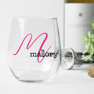 Bridesmaid Gift, Modern Elegant Monogram Stemless Wine Glass