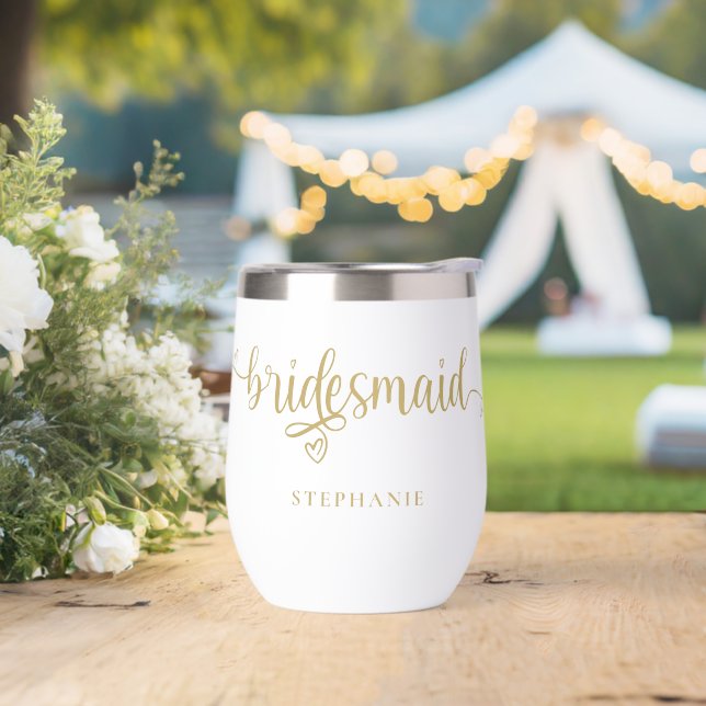 Bridesmaid Gift Name Gold Calligraphy Hearts (Wedding)