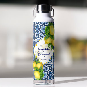 Bridesmaid gifts blue tiles lemon Italian themed  Water Bottle