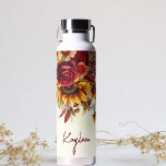 Bridesmaid gifts burgundy roses sunflowers  custom water bottle<br><div class="desc">Burgundy roses yellow sunflowers autumn foliage yellow ombre background floral personalised water bottle bridal party gifts,  bridesmaid gifts,  practical gifts for any occasion.</div>