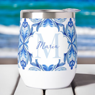 Bridesmaid gifts Italian Blue tiles monogram 