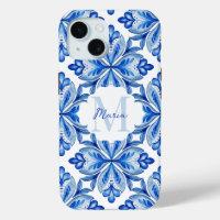 Bridesmaid gifts Italian Blue tiles monogram 
