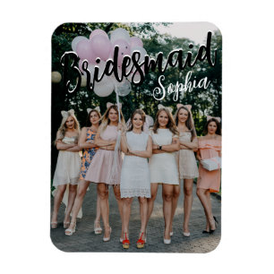 Bridesmaid Gifts Personalised Black Modern Photo  Magnet