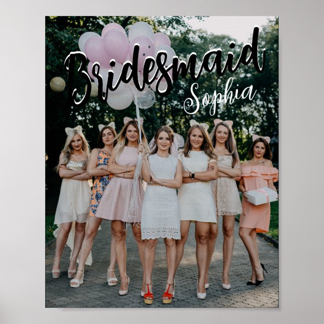 Bridesmaid Gifts Personalised Black Modern Photo  Poster (Front)