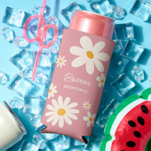 Bridesmaid gifts retro daisy desert pink custom seltzer can cooler